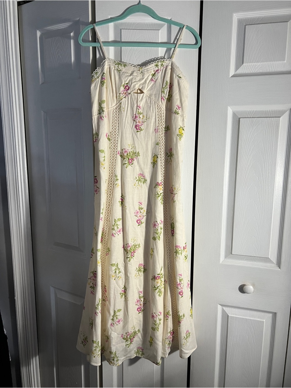 Caroline Constas Cream Maxi Dress with Pink & Green Floral Print